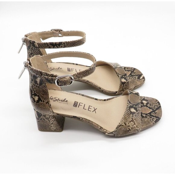 LifeStride Women's Fab Flex Cassidy Snakeskin Print Block Heel Sandals 7 Shoes N - Picture 1 of 8